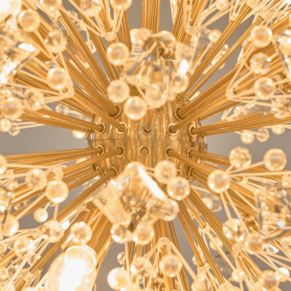Dickinson Crystal Chandelier — Modern Gold Starburst Pendant Light for Dining Room and Foyer