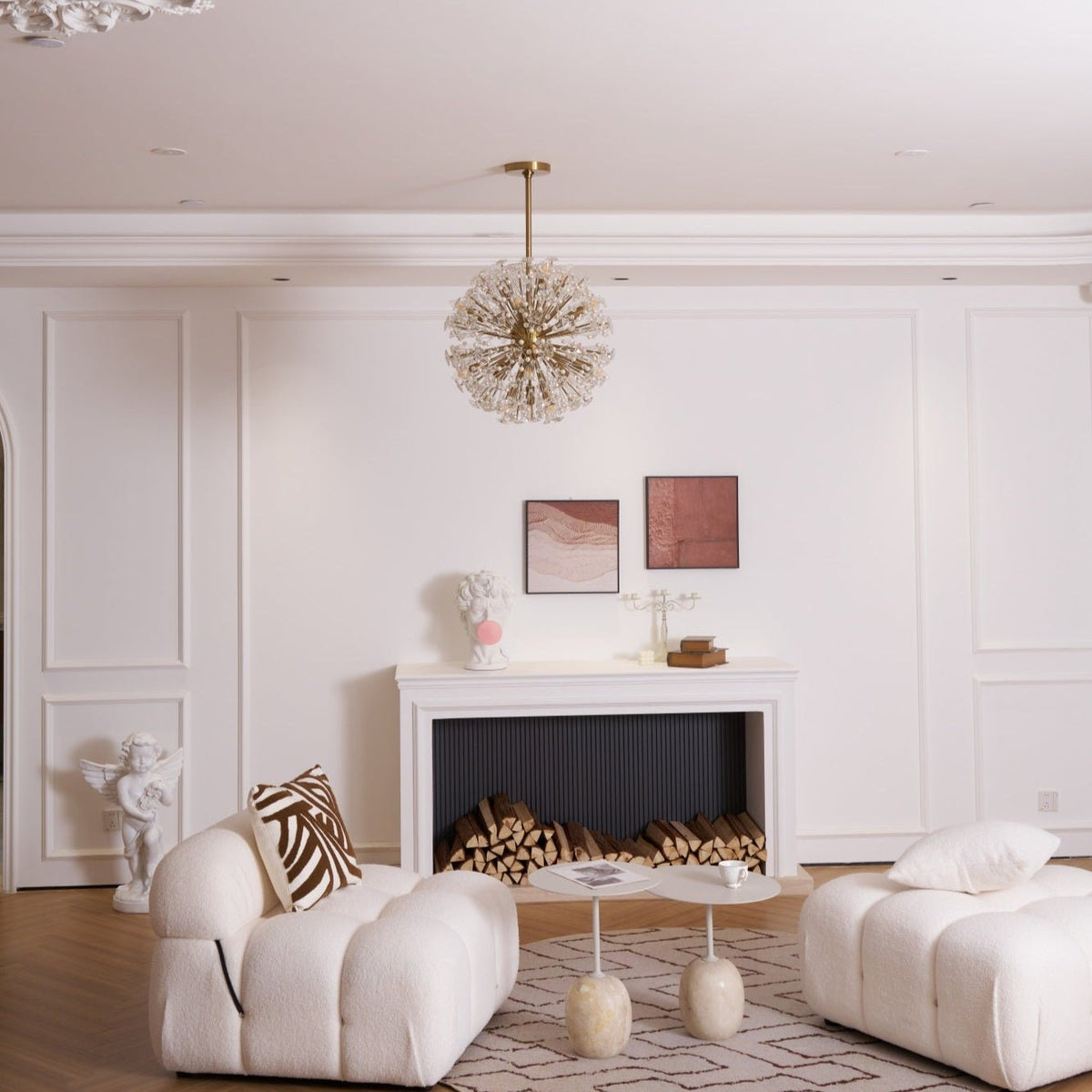 Dickinson Crystal Chandelier — Modern Gold Starburst Pendant Light for Dining Room and Foyer
