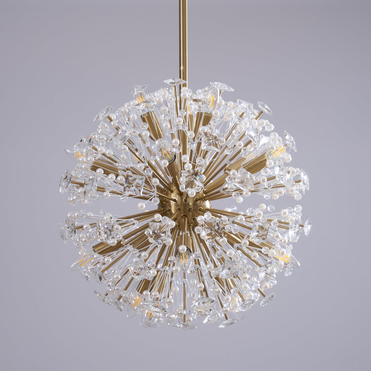 Dickinson Crystal Chandelier — Modern Gold Starburst Pendant Light for Dining Room and Foyer