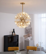 Dickinson Crystal Chandelier — Modern Gold Starburst Pendant Light for Dining Room and Foyer