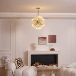 Dickinson Crystal Chandelier — Modern Gold Starburst Pendant Light for Dining Room and Foyer