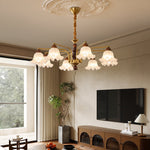 Dioris Modern Glass Chandelier with Wood and Gold Accents for Dining Room and Living Room