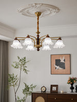Dioris Modern Glass Chandelier with Wood and Gold Accents for Dining Room and Living Room