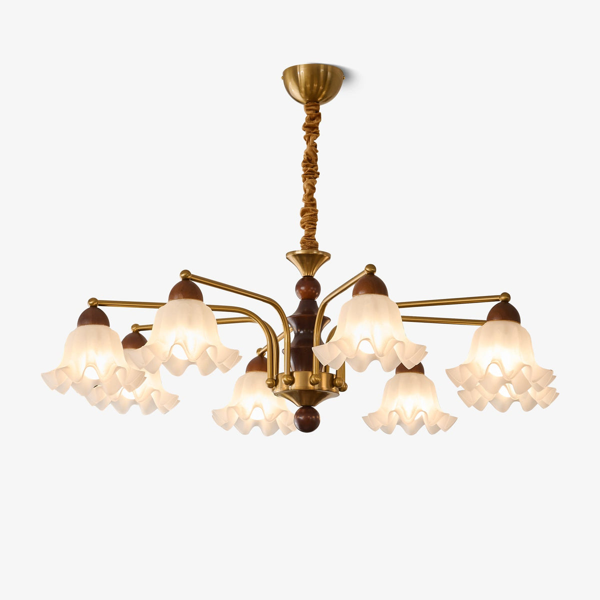 Dioris Modern Glass Chandelier with Wood and Gold Accents for Dining Room and Living Room