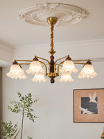 Dioris Modern Glass Chandelier with Wood and Gold Accents for Dining Room and Living Room