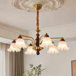 Dioris Modern Glass Chandelier with Wood and Gold Accents for Dining Room and Living Room