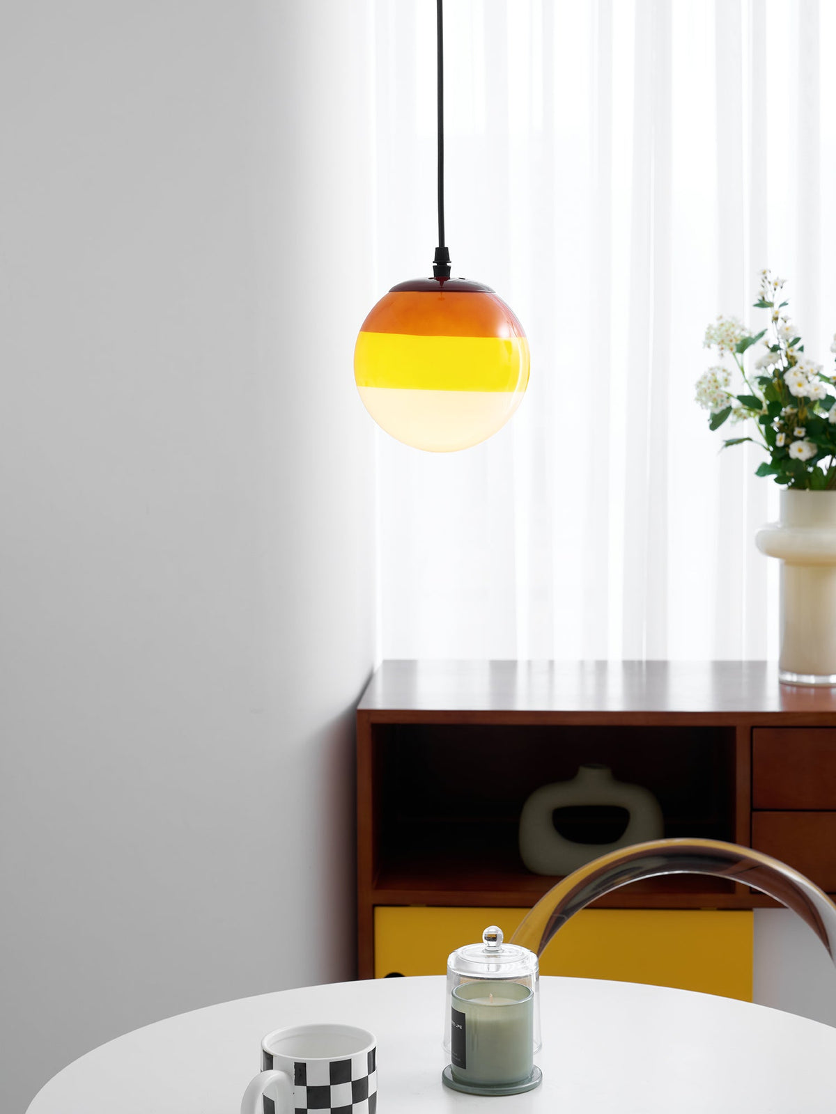 Dipping Pendant Light — Colored Glass & Lacquered Aluminum Hanging Lamp