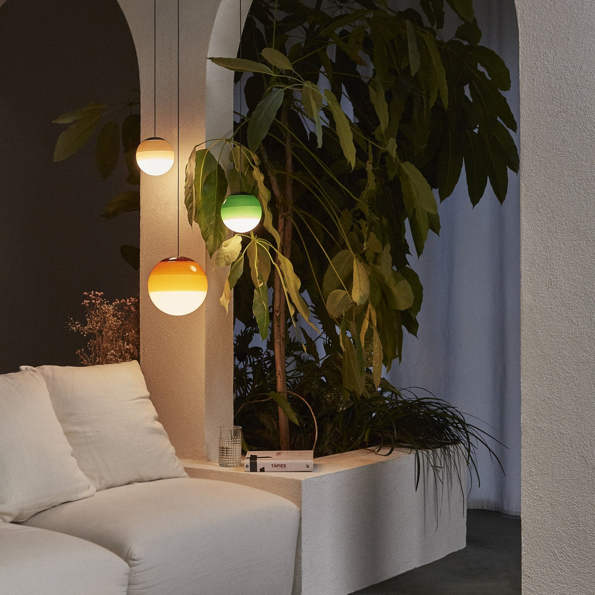 Dipping Pendant Light — Colored Glass & Lacquered Aluminum Hanging Lamp