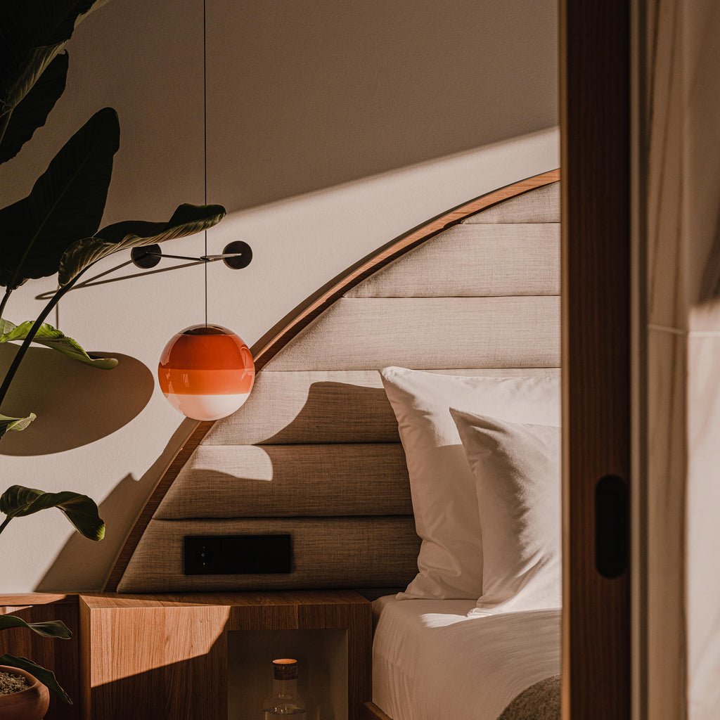 Dipping Pendant Light — Colored Glass & Lacquered Aluminum Hanging Lamp