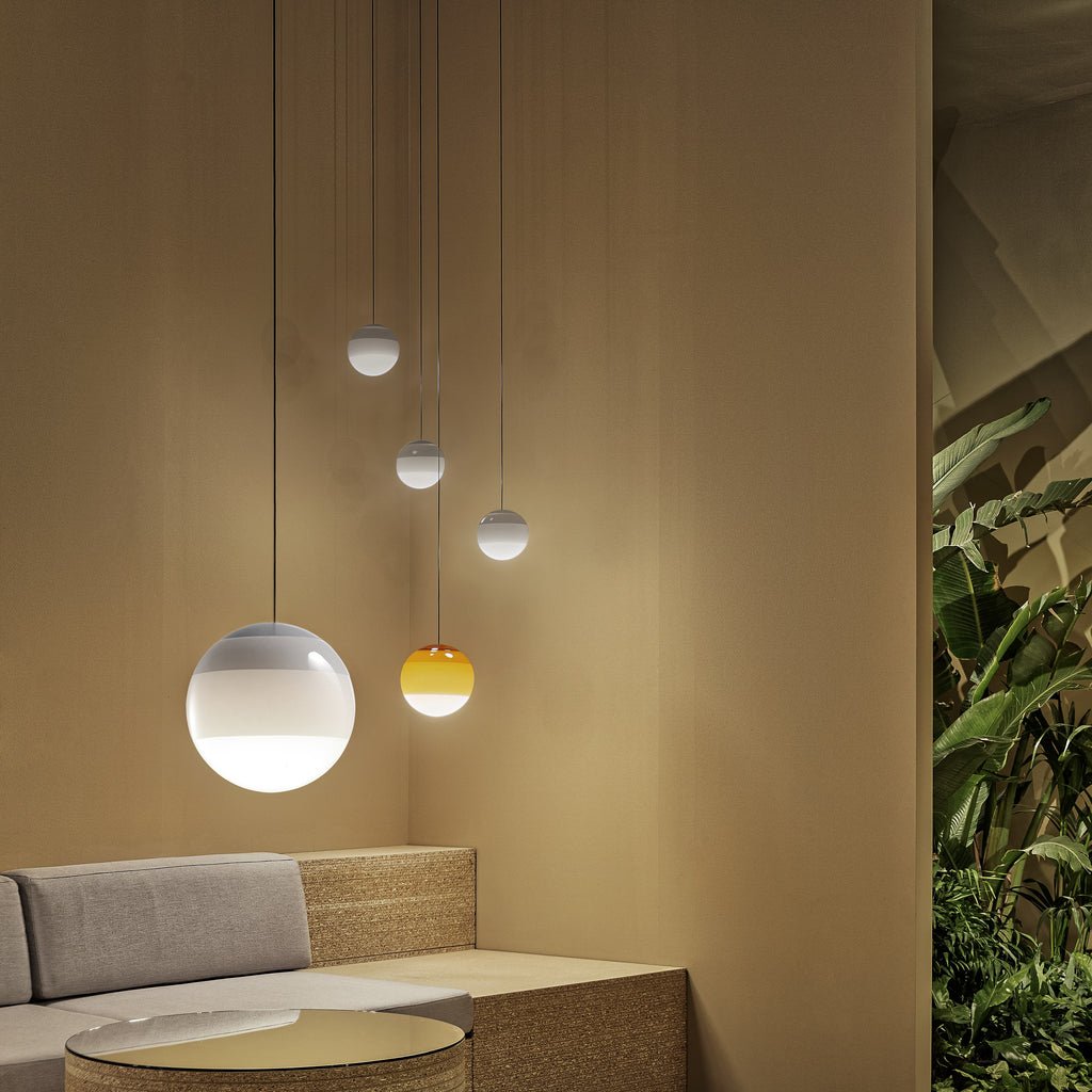 Dipping Pendant Light — Colored Glass & Lacquered Aluminum Hanging Lamp