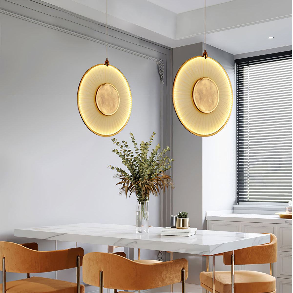 Dix Heures Designer Fabric Pendant Light, Gold & Beige, Modern LED Ceiling Lamp