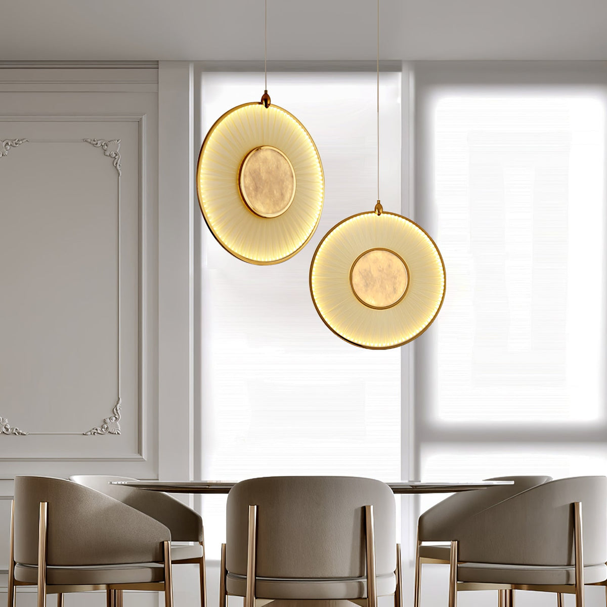 Dix Heures Designer Fabric Pendant Light, Gold & Beige, Modern LED Ceiling Lamp