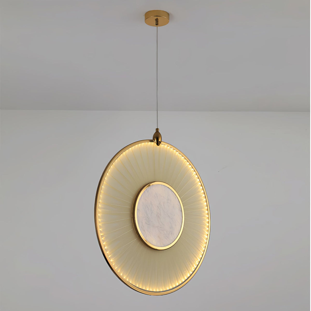 Dix Heures Designer Fabric Pendant Light, Gold & Beige, Modern LED Ceiling Lamp