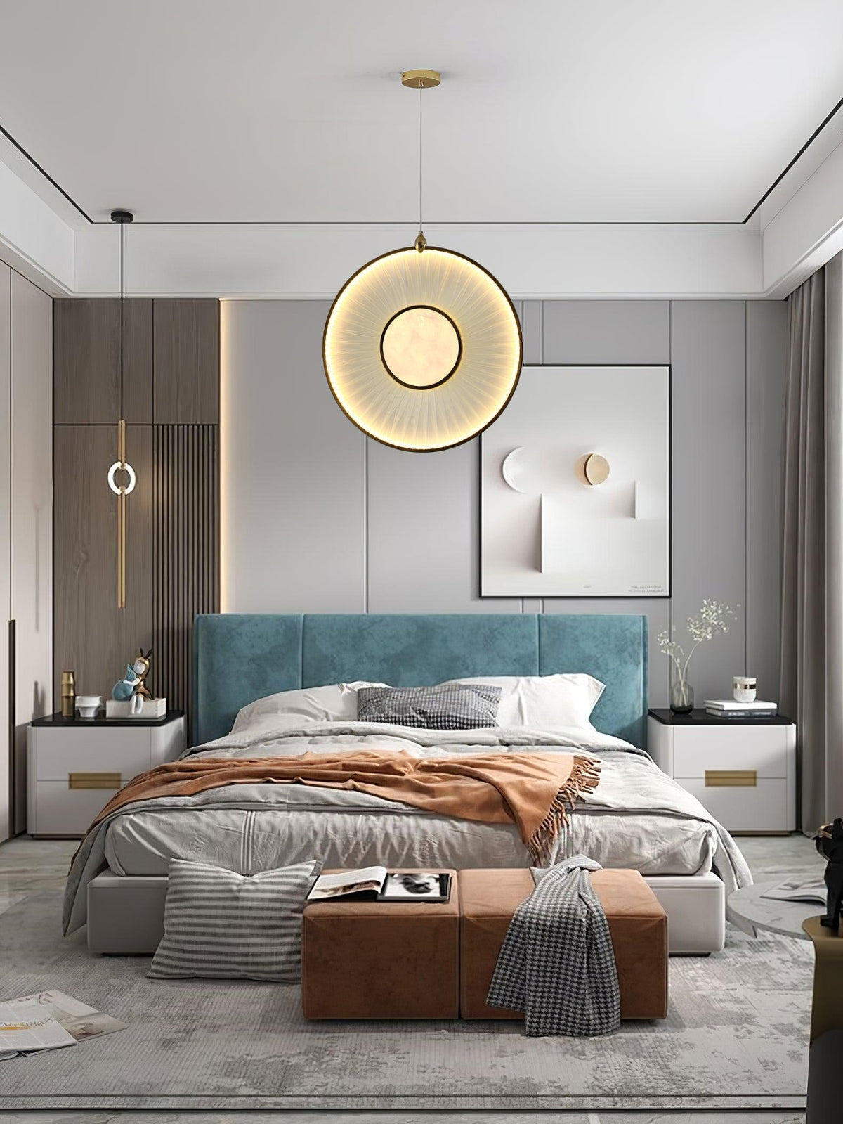 Dix Heures Designer Fabric Pendant Light, Gold & Beige, Modern LED Ceiling Lamp