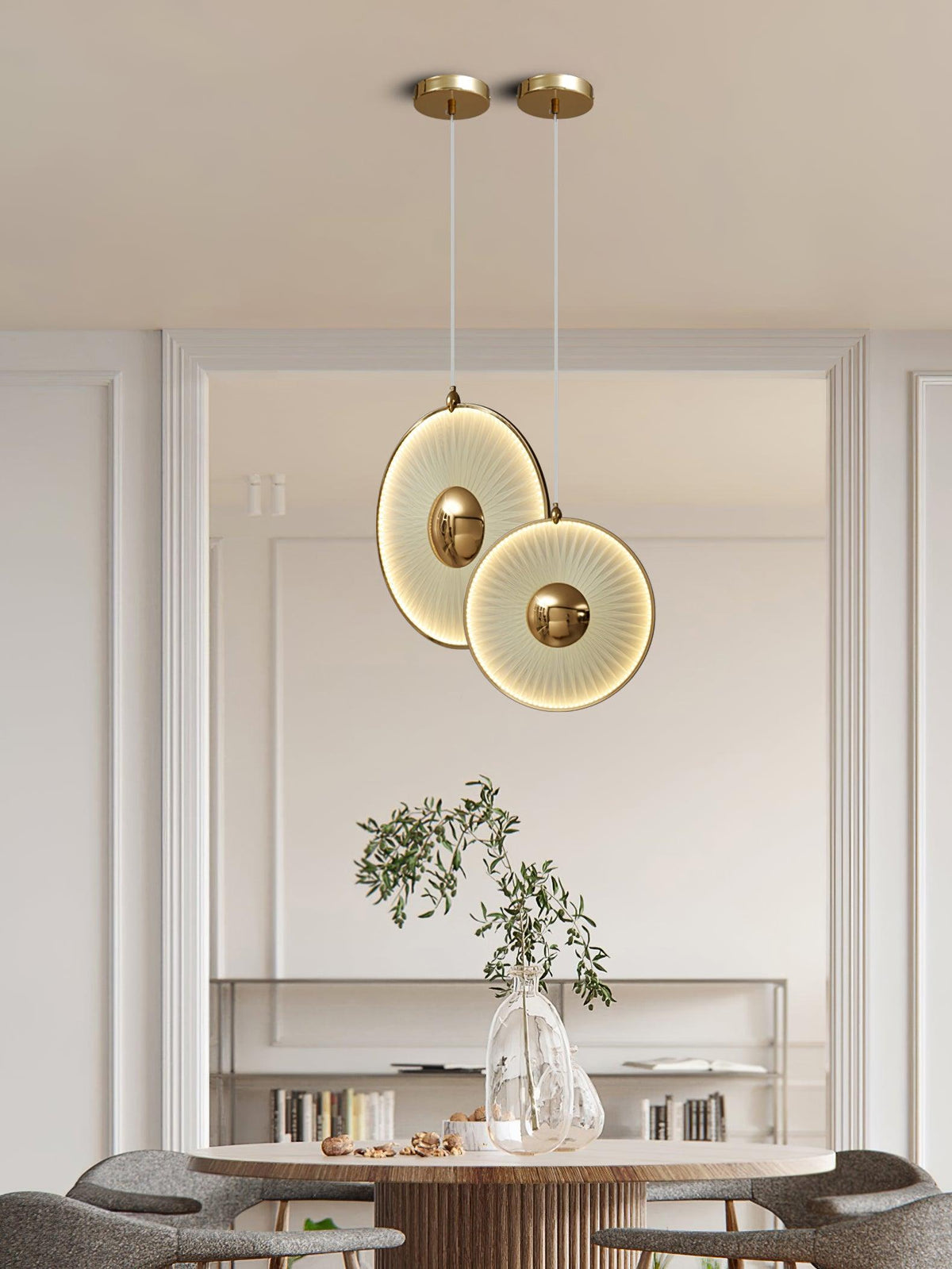 Dix Heures Designer Fabric Pendant Light, Gold & Beige, Modern LED Ceiling Lamp