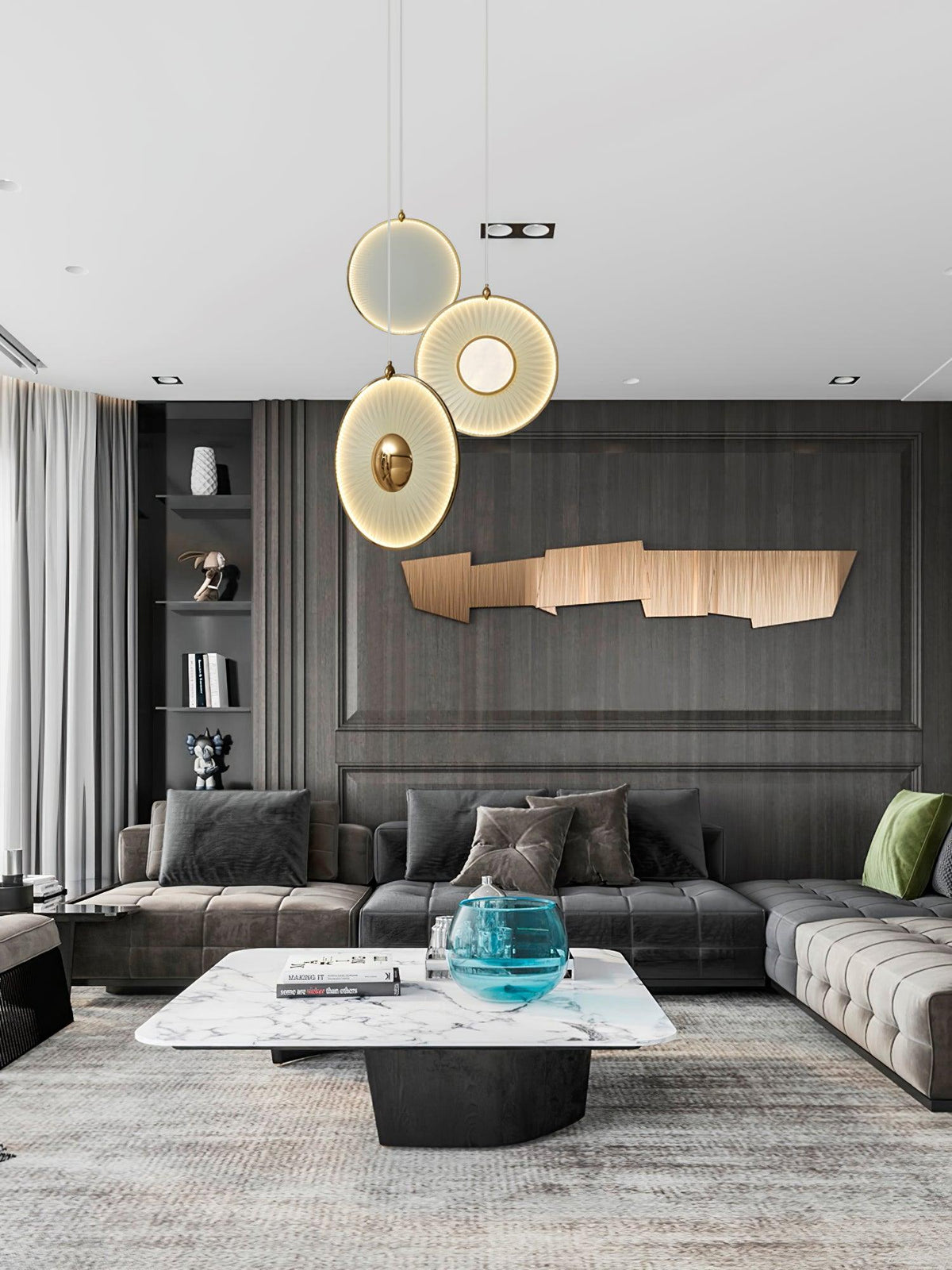 Dix Heures Designer Fabric Pendant Light, Gold & Beige, Modern LED Ceiling Lamp