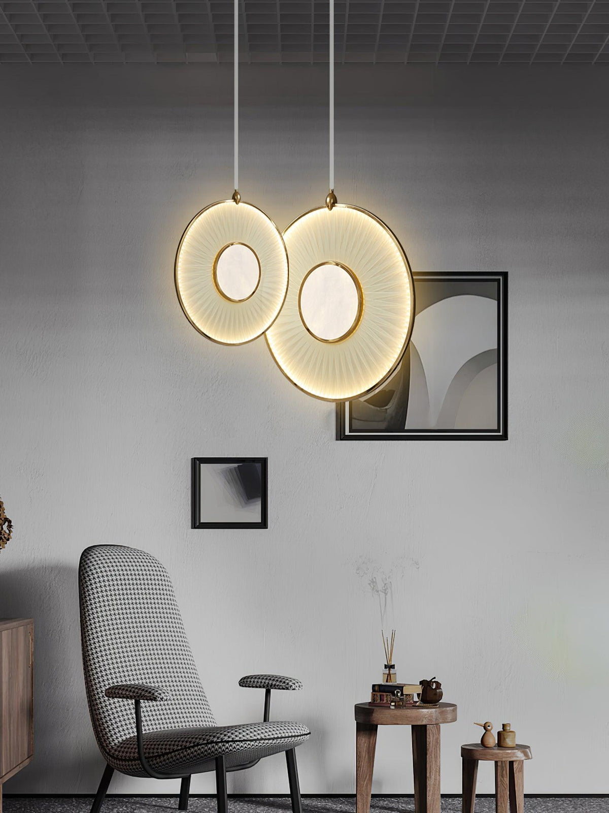 Dix Heures Designer Fabric Pendant Light, Gold & Beige, Modern LED Ceiling Lamp