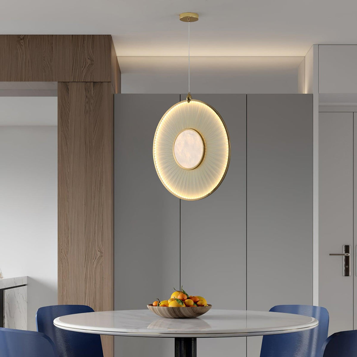 Dix Heures Designer Fabric Pendant Light, Gold & Beige, Modern LED Ceiling Lamp