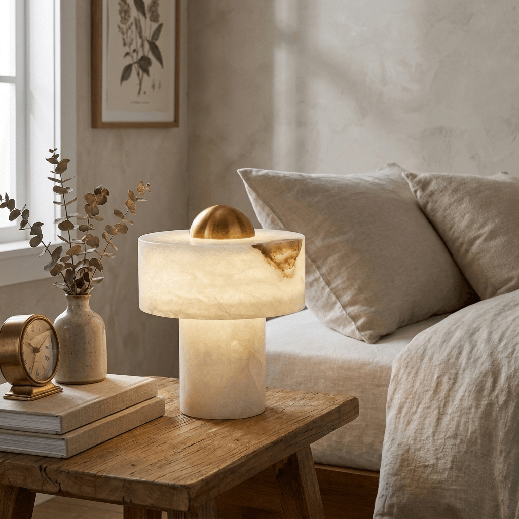 Dome Alabaster Table Lamp with Brass Dome