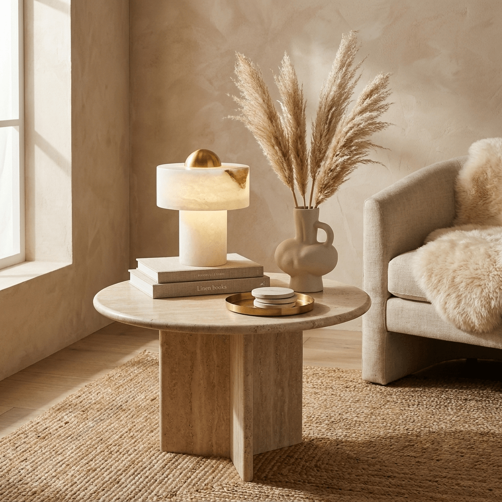 Dome Alabaster Table Lamp with Brass Dome