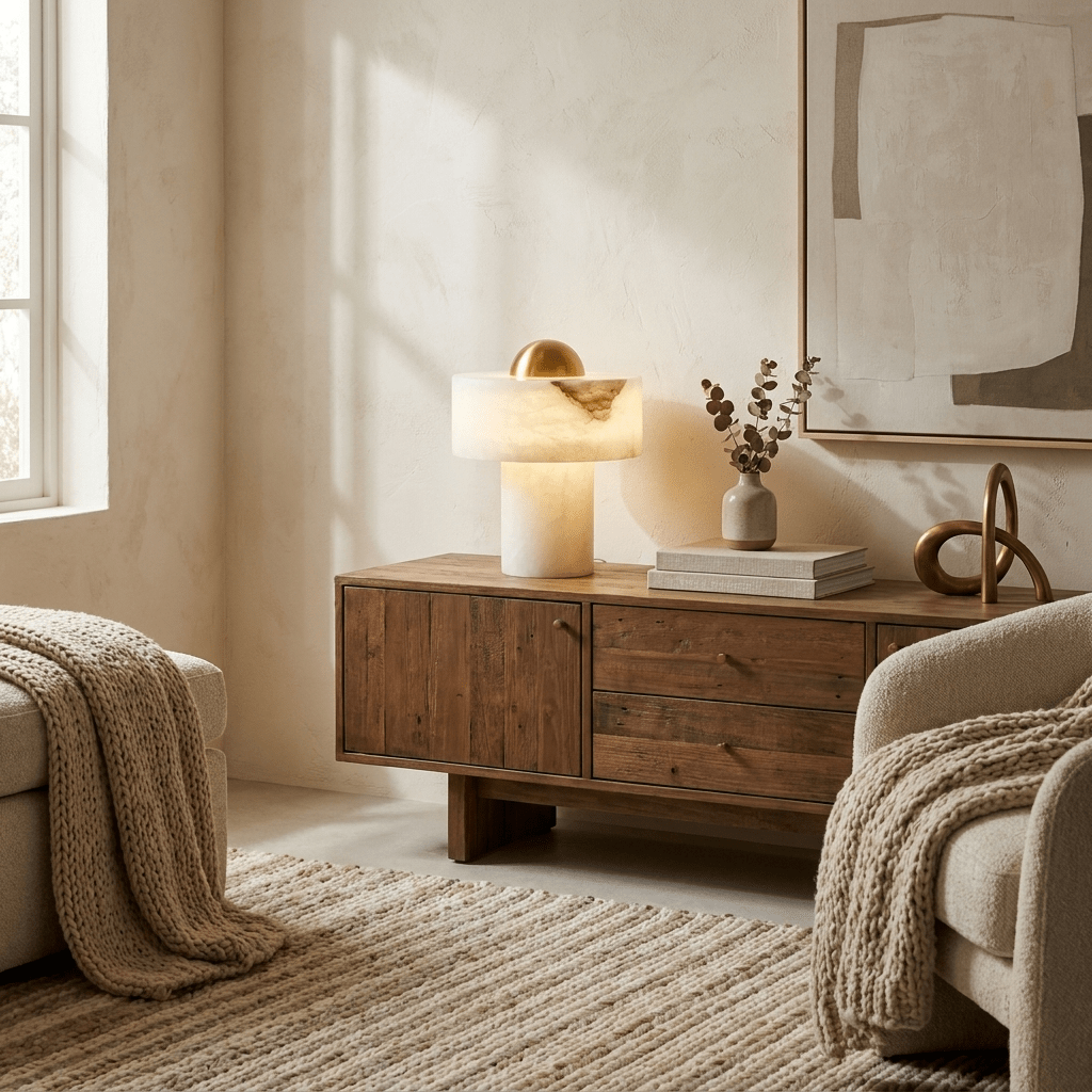 Dome Alabaster Table Lamp with Brass Dome