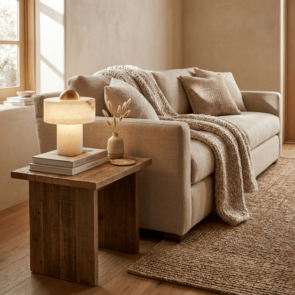 Dome Alabaster Table Lamp with Brass Dome