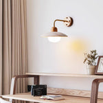 Travertine Dome Wall Sconce with Brass Arm and Wood Accent