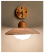 Travertine Dome Wall Sconce with Brass Arm and Wood Accent