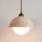 Dome Travertine Pendant Light in Natural Stone with Opal Glass