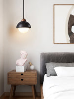 Domewood Pendant Light – Black Travertine & Walnut Modern Hanging Lamp