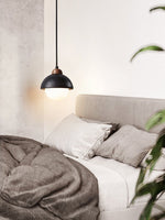 Domewood Pendant Light – Black Travertine & Walnut Modern Hanging Lamp