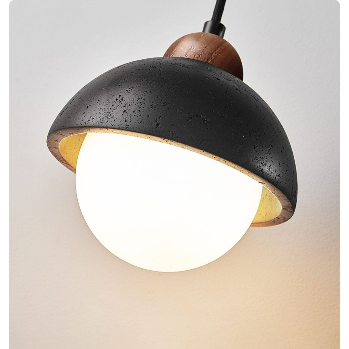 Domewood Pendant Light – Black Travertine & Walnut Modern Hanging Lamp