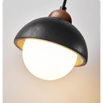 Domewood Pendant Light – Black Travertine & Walnut Modern Hanging Lamp