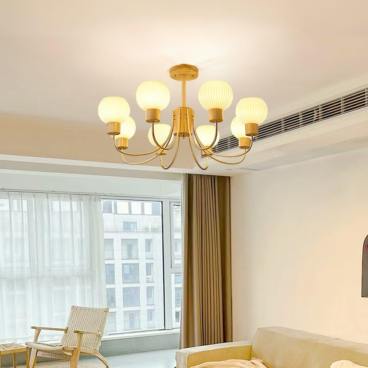 Donnelly Wooden Chandelier – Modern 6-Light Ceiling Pendant for Dining & Living Rooms