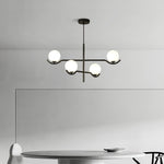 Doris Modern Glass Ball Chandelier in Black Metal for Dining Room and Living Room
