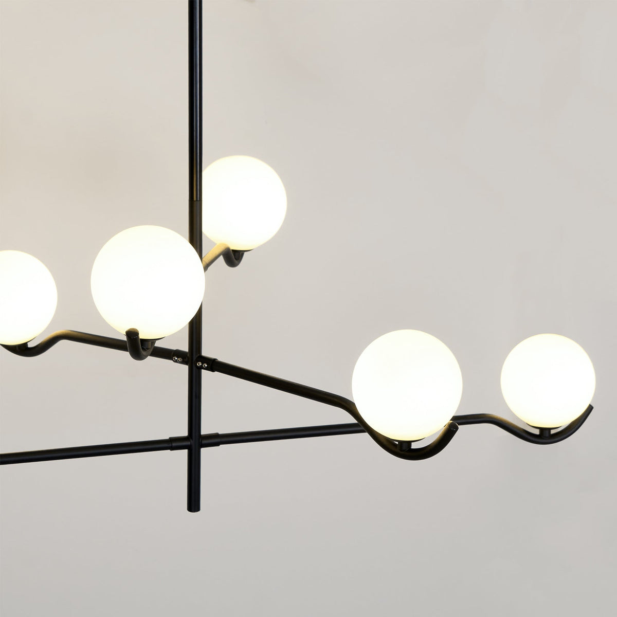 Doris Modern Glass Ball Chandelier in Black Metal for Dining Room and Living Room