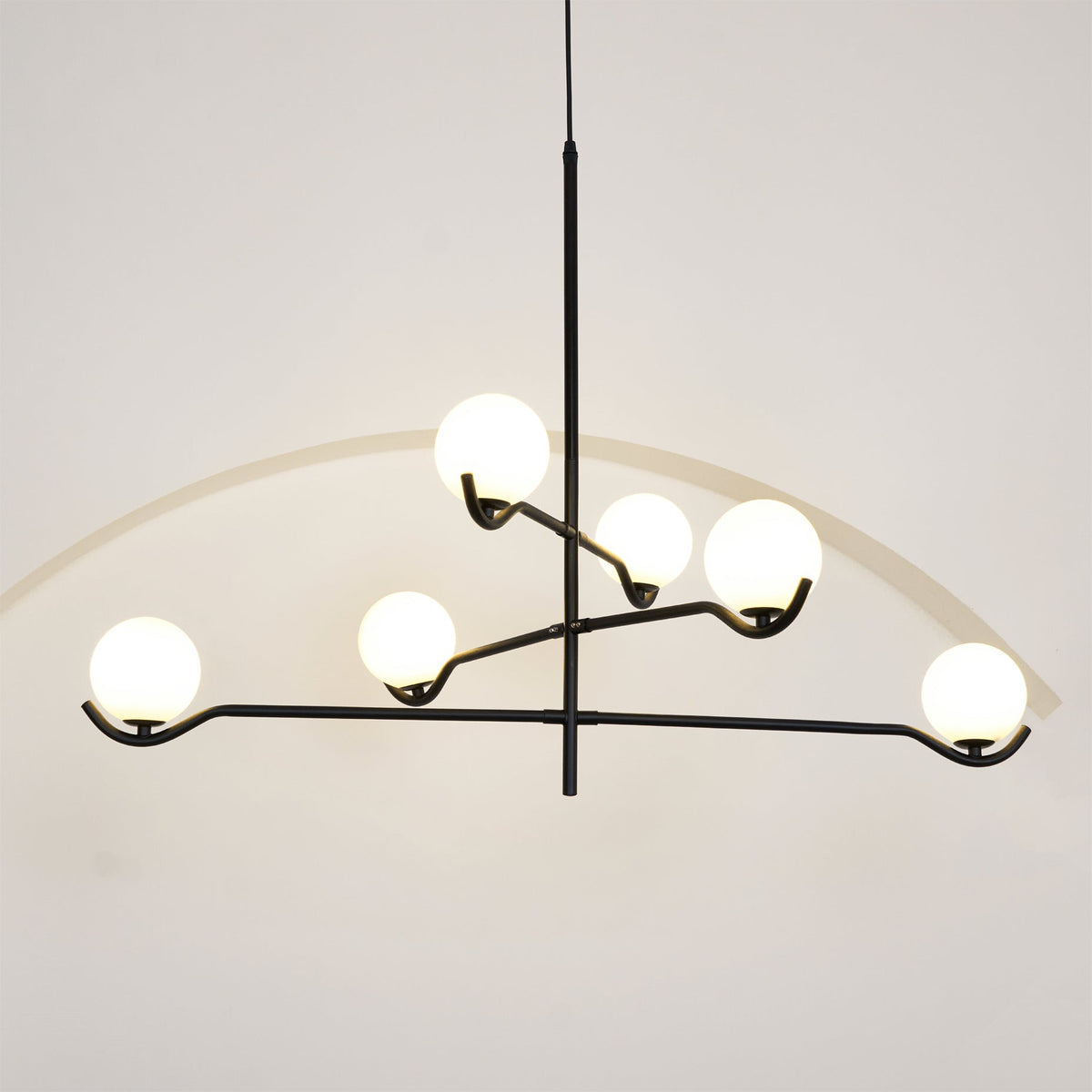 Doris Modern Glass Ball Chandelier in Black Metal for Dining Room and Living Room