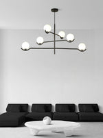 Doris Modern Glass Ball Chandelier in Black Metal for Dining Room and Living Room