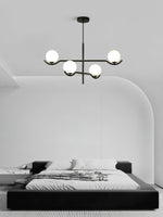 Doris Modern Glass Ball Chandelier in Black Metal for Dining Room and Living Room