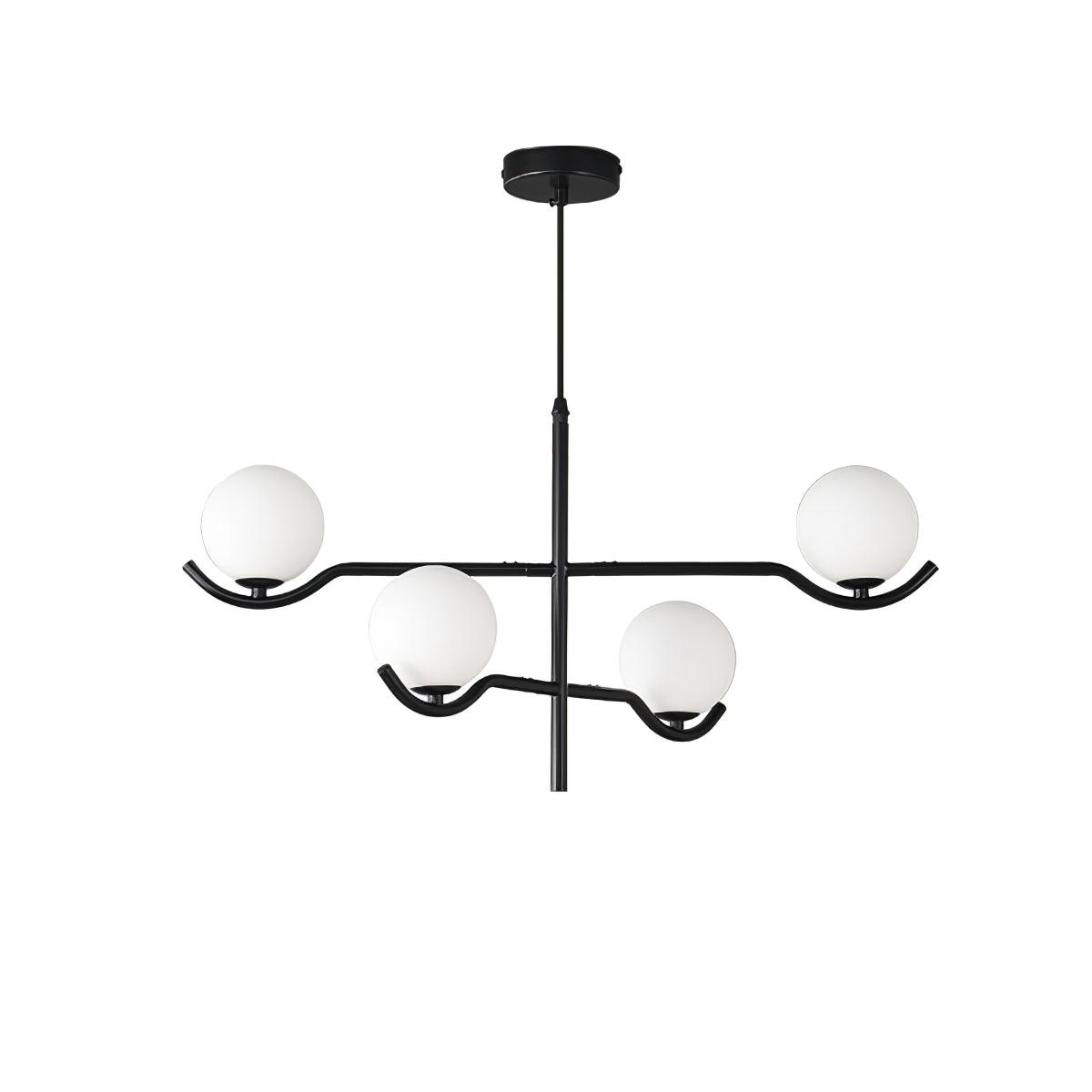 Doris Modern Glass Ball Chandelier in Black Metal for Dining Room and Living Room