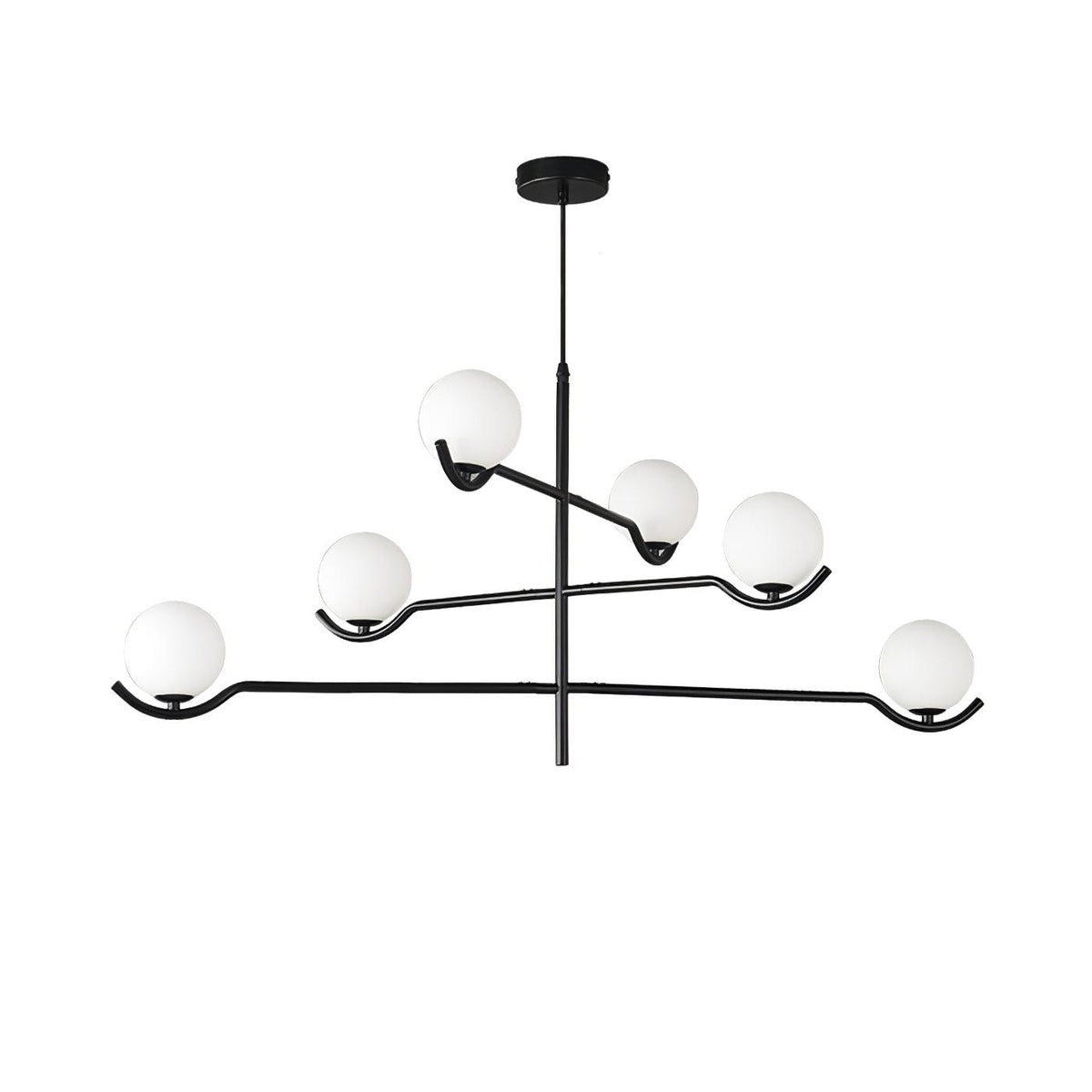Doris Modern Glass Ball Chandelier in Black Metal for Dining Room and Living Room