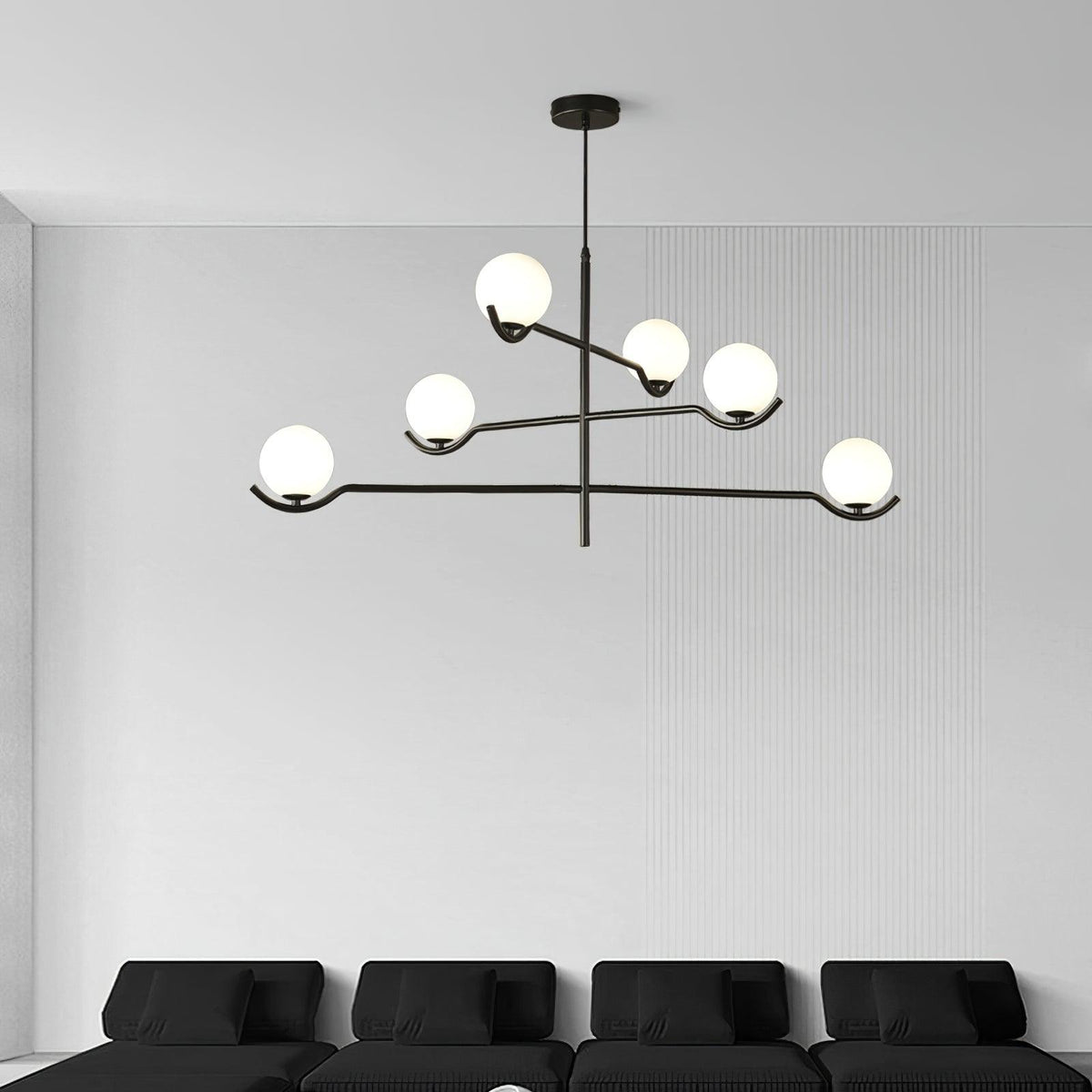 Doris Modern Glass Ball Chandelier in Black Metal for Dining Room and Living Room