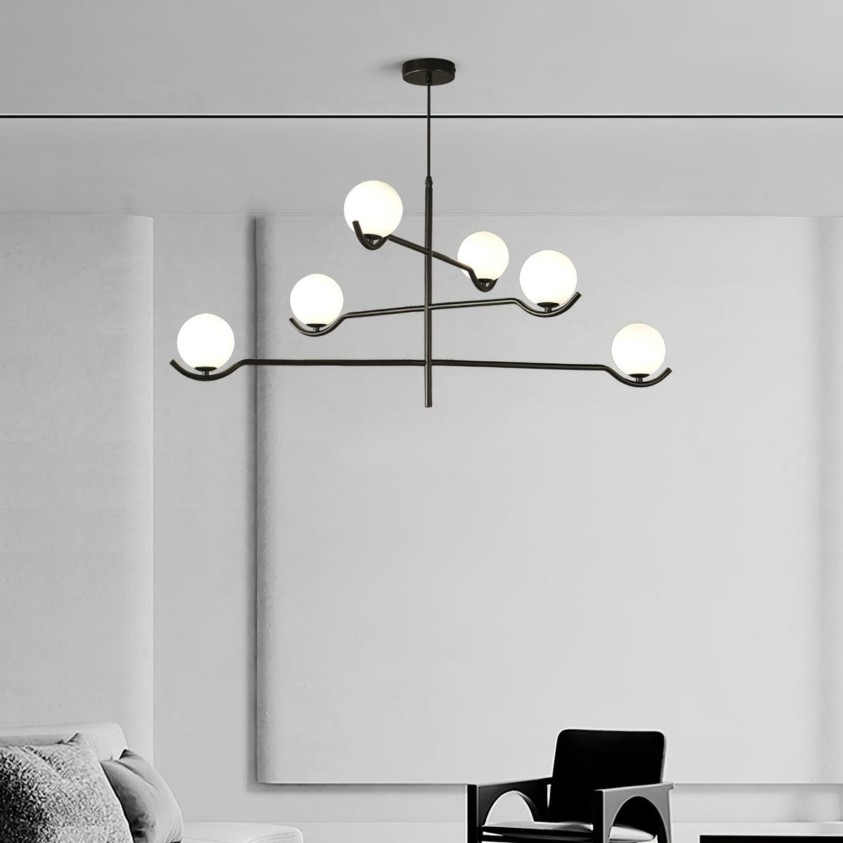 Doris Modern Glass Ball Chandelier in Black Metal for Dining Room and Living Room