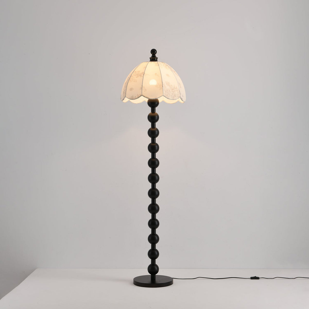 Dottie Belle Walnut Wood Floor Lamp with Scalloped Fabric Shade