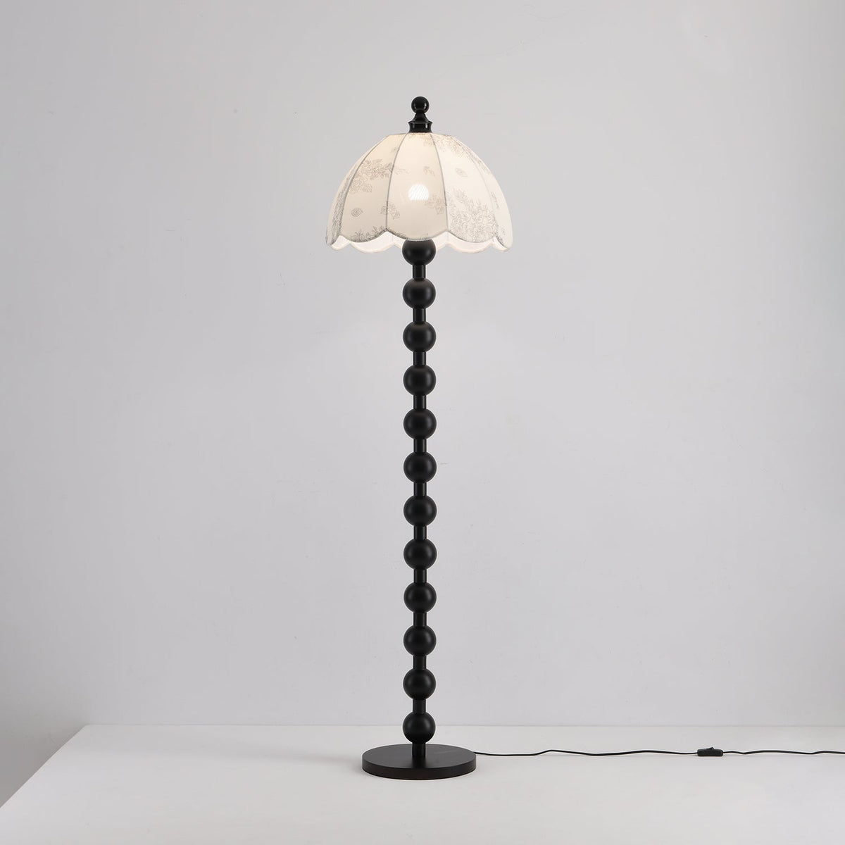 Dottie Belle Walnut Wood Floor Lamp with Scalloped Fabric Shade