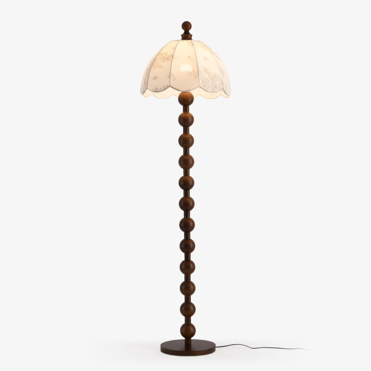 Dottie Belle Walnut Wood Floor Lamp with Scalloped Fabric Shade