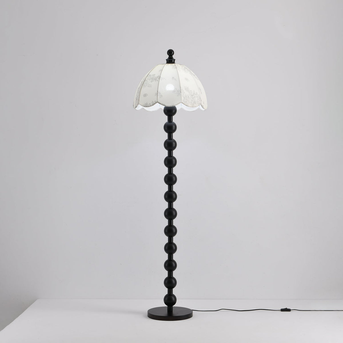 Dottie Belle Walnut Wood Floor Lamp with Scalloped Fabric Shade
