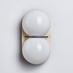 Double Globe Travertine Wall Sconce in Yellow Travertine and Glass