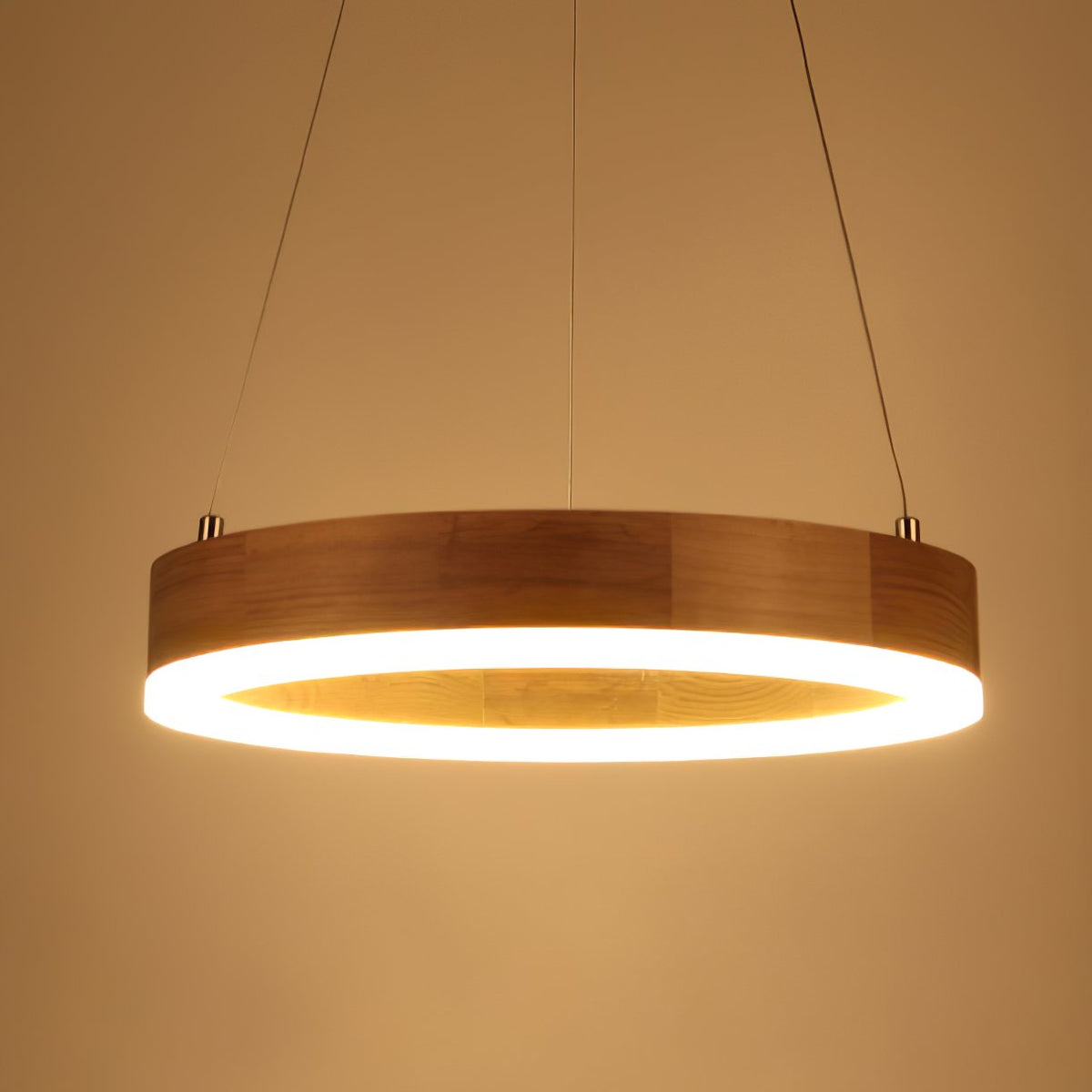 Double Ring Wooden Pendant Light