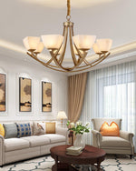 Dover Brass Chandelier with Alabaster Shades – 8-Light Modern Luxury Ceiling Light